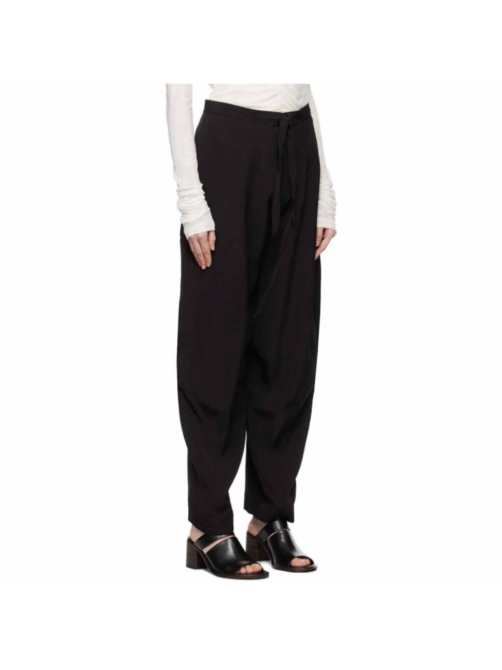 BITE Studios Black Belted Loose-Fit Tapered Trousers Pants Viscose Sz 6